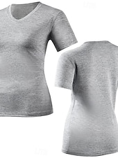 abordables T-shirt uni-Femmes T-shirt Couleur Unie Élégant Basique Manche Courte Col en V Hauts Réguliers Occasionnel Sports Week-end Noir Vert Claire Rose Claire Violet Claire Gris Clair Été Printemps