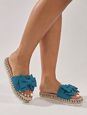 halpa Liukuesteet-Naisten kermanväriset pellavaiset rusettivartiset sandaalit - elegantit espadrillot flatform-kengät risteilylomille ja trooppisille kesälomille &amp;ylellinen lomakeskusvaate