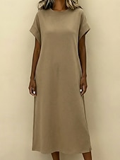 preiswerte Weißes Kleid-Damen Midikleid Freizeitkleid T-Shirt-Kleid Mode Klassisch Modern Täglich Urlaub Normale Passform Einfach Kurzarm Rundhalsausschnitt Schwarz Braun Hellgrau Grau Sommer Frühling