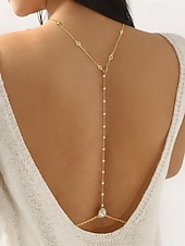 preiswerte Halskette für Damen-Damen-Körperkette mit tropfenförmigem Anhänger aus einer Legierung, gold-silbernes Rückenschmuckstück für Strandurlaub, Party-Abendgarderobe, rückenfreie Kleider und Resort-Styling