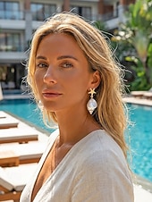 お買い得  レディースイヤリング-女性用ボヘミアンスタイルの合金製シェルイヤリング、コンクシェルペンダント、ビーチでの休暇や普段使いに最適、軽量でトレンディな女性用ジュエリー