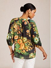 abordables Blusas y camisas-Top de gasa fluida con mangas raglán y estampado paisley.