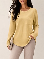 Χαμηλού Κόστους Απλή μπλούζα-Γυναικεία Μπλούζα με υφή Βάφλα μπλουζάκι Μοντέρνα Μακρυμάνικο Στρογγυλή Ψηλή Λαιμόκοψη Στρογγυλή Λαιμόκοψη Μακριές μπλούζες Causal Κίτρινο Βυσσινί Πορτοκαλί Πράσινο του τριφυλλιού Φθινόπωρο