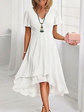 economico Abiti in chiffon-Per donna Abito Midi Vestito Casual Vestito in Chiffon Vestito a ruota Elegante Moda Moderno All'aperto Vacanza Uscire Vestibilità regolare Semplice Manica Corta Scollo a V Blu Rosa chiaro Nero Bianco