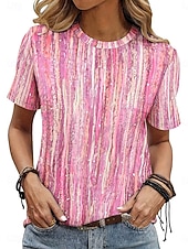 voordelige Stripe &amp; Geometrische t-shirt-Dames T-shirt Afdrukken Grafisch Geometrisch Gestreept Vintage Stijlvol Klassiek Korte mouw Strakke ronde hals Croptops Casual Dagelijks blauw Paarsblauw Blozend Roze Oranje Zomer Lente