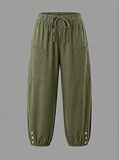 Χαμηλού Κόστους Πολυτελή Παντελόνια-γυναικείο παντελόνι κάπρι από 100% βαμβάκι καλοκαιρινό παντελόνι casual άνεση καθαρό χρώμα τσέπη ελαστική μέση παντελόνι διακοπές σπίτι καθημερινό μαύρο άσπρο πράσινο στρατού σκούρο μπλε μπλε καλοκαίρι άνοιξη φθινόπωρο