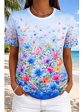 ieftine tricou floral-Pentru femei Tricou Imprimeu Floral Grafic Plante Boemia Hawaiană Stilat Manșon scurt Stil Nautic Topuri obișnuite Casual Zilnic Albastru piscină Alb Roz Îmbujorat Trifoi Vară Primăvară