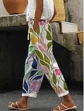 preiswerte Grafikhosen-Damen Freizeithose Hosen Hose Gerade Urlaub Mode Streetwear Volle Länge Mittlere Taille Blumen Grafik Tasche Elastischer Bund Druck Bequem Komfort Atmungsaktivität Unelastisch Täglich Outdoor