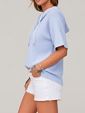  בגדי ריקוד נשים חולצה חולצת וופל טלאים כפתורים צבע אחיד אחיד אלגנטית מסוגנן קלסי ללא שרוולים שרוולים קצרים עם קפוצ'ון חולצות רגילות קזו'אל יומי חגים ירוק בהיר ורוד מסמיק סגול בהיר כחול בהיר