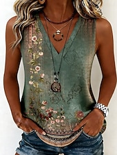 abordables Tanque Gráfico-Mujer Camiseta sin mangas Estampado Floral Graphic Plantas Elegante Sin Mangas Escote en Pico Tops regulares Casual Azul Piscina Verde Claro Rosa Púrpula Claro Morado Verano Primavera