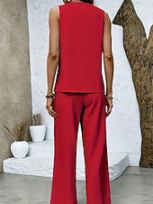 preiswerte Blusenanzüge für Damen-Damen Hosen-Sets Ärmellos Quadrathals Einfach Gerafft Elegant Mode Streetwear Lässig Täglich Outdoor Schwarz Rote Beige Sommer Normale Passform Lässiger Schnitt