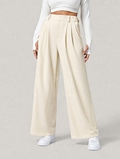 cheap Wide Leg &amp; High Waisted-Women's Waffle Wide Leg Chinos Vacation Full Length High Waist Comfort Micro-elastic Daily Blue Depression Green Apricot Black Spring Loose Fit