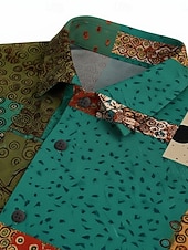  רטרו\וינטאג' היפי שנות ה-70 חולצה שרוולים קצרים היפי רטרו טלאים בוהמי תחפושות בגדי ריקוד גברים פסטיבל מוזיקה מפלגה לבוש יומיומי מבוגרים חולצה אביב קיץ