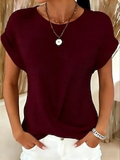  בגדי ריקוד נשים חולצה קצרה טופ טי Ruched אחיד אופנתי מסוגנן קלסי שרוולים קצרים צווארון עגול קצר חולצות רגילות יומי ליציאה סוף שבוע פול שחור לבן יין ירוק כהה קיץ אביב