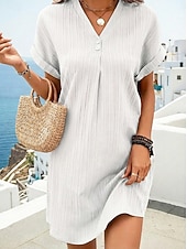 voordelige Eenvoudige jurk-Dames Mini-jurk Casual jurk T shirt jurk Zomerjurk Basic Klassiek Dagelijks Vakantie Ruim Passend Effen Korte mouw V-hals blauw Zwart Wit Lichtgroen Zomer Lente