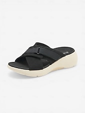 cheap Comfort Sandals-Women's Adjustable Comfort Slide Sandals, Cushioned Platform Sandals with Hook-and-Loop Cross Straps for Daily Walking &amp; Travel