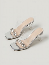cheap Sandalias de tacón-Women's Clear High Heel Sandals, Transparent Open Toe Rhinestone Strap Elegant Dress Shoes for Cocktail Party, Evening Events &amp; Night Out