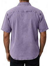 billiga Smart Casual skjortor för män-Herr Skjorta Casual skjorta Knapp upp skjorta Tvätta skjorta i 100 % bomull Svart Vin Marinblå Purpur Brun Kortärmad Slät Kavajslag Ledigt Dagligen Framficka Kläder Bomull Elastan Elegant Mode Ledigt