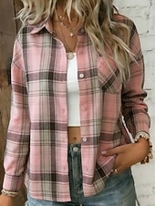 economico Bluse a righe e geometriche-Per donna Camicia Camicia button-down Camicia casual Blusa Bottoni Plaid Elegante Classico Moderno Manica Lunga Colletto a Camicia Top Regolari Quotidiano Ferie Uscire Blu Rosa Vino Estate Primavera