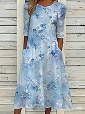 economico Abiti casual floreali-Per donna Abito Midi Abito a Tubino Vacanza Casual Boho Quotidiano Abito Estivo Abito Primaverile Vestibilità regolare Floreale Grafico Mezza Manica Girocollo Rosa Azzurro cielo Beige Estate Primavera