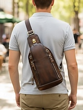 preiswerte Taschen für Herren-Herren-Umhängetasche aus Vollnarbenleder, geräumige Crossbody-Tasche mit mehreren Fächern und verstellbarem Riemen, stilvolle Farben in Kaffee und Braun für den Alltag, Pendeln und Geschäftsreisen