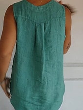 economico Camicie-Per donna Camicia in cotone e lino Maglietta Bottoni Semplice Moda Elegante Classico Senza Maniche Colletto a Camicia Top Regolari Quotidiano Uscire Weekend Bianco Blu marino Verde Cachi Estate
