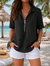 cheap Shirts-Women's Shirt Solid Color Plain Vacation Vintage Stylish Sleeveless Regular Tops Casual Blue Black White Yellow Wine Summer Spring