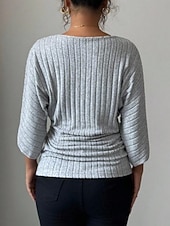 billige Enkle bluser-Dame Bluse Helfarge Stilfull Fritid 3/4 ermer V-hals Vanlige topper Daglig Grå Vår Høst