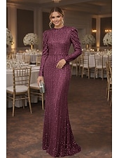 economico Abiti da sera a tubino-Tubino Colonna Lunghezza al pavimento Abito da invitata a nozze Abito Formale Abito da sera Abiti da Ballo Elegante Manica Lunga Girocollo Balli di fine anno Formale Con Paillettes con Glitter