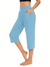  Mulheres calções capri chinês Férias Roupa de rua Casual Comprimento da panturrilha Cintura Média Tecido Bolsos Cintura elástica Confortável Respirável Com Stretch Diário Ao ar livre Streetwear Vinho