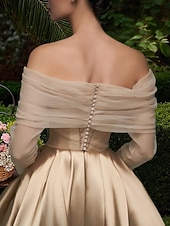 preiswerte Cocktailkleider-Ballkleid A-Linie Knöchellänge Cocktailkleider Partykleider Elegant Vintage Langarm Schulterfrei Hochzeit Formell Abnehmbar Satin mit Schal