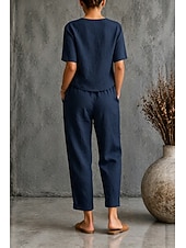 economico Imposta-Per donna Set di biancheria in cotone Maglietta Manica Corta Mezza Manica Girocollo Semplice Moda Data Blu Verde militare Arancione Primavera &amp; Estate