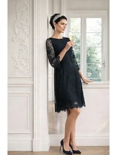 billiga Te Längd-Åtsmitande Kort mini Festklänning Cocktail klänning Bröllopsgästklänning Klänning till brudens mor 3/4 ärm Prydd med juveler Elegant Bröllopsgäst Bröllopsfest Spets Tyll med Applikationsbroderi