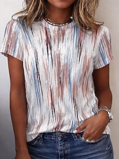 cheap Art&amp;Design tee-Women's T Shirt Print Graphic Color Gradient Stylish Classic Casual Short Sleeve Crew Neck Regular Tops Daily White / Black White Red White Pink Orange Summer Spring