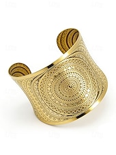 ieftine Bratara de dama-Brățară tip manșetă boemă din aliaj pentru femei, cu model deschis, din aur și argint, pentru vacanță la plajă, ținută casual zilnică, stil resort și bijuterii de vară.