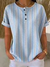  Kvinnors våffel T-shirt tryck bröstknappar grafisk geometrisk rutig stilren klassisk modern kortärmad Henley långa toppar daglig blå gul rosa röd ljus lila sommar vår