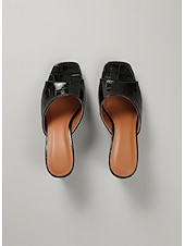 baratos Chinelos de slide-sandálias femininas pretas com estampa de crocodilo, bico aberto e salto quadrado, para passeios casuais de verão e looks chiques para o escritório