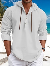 economico Vacanza-Per uomo Camicia camicia di lino Camicia in calicò Camicia estiva Abbigliamento mare Liscio Da mare Curise Bianco Blu Marrone Verde Manica lunga Con cappuccio Primavera estate Abbigliamento