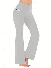 baratos Leggings e collants para ioga-Mulheres Calças de Pilates Calças de ioga Bolsos Levantamento de Butt Ruched Cintura Alta Treino de Ginástica Corrida Ginástica Calças Leggings Côr Sólida Cinzento Escuro Preto Azul Marinho Esportes
