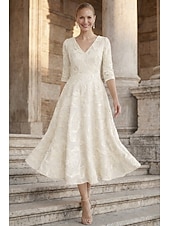 billige Cocktailkjoler-A-linje Ankellengde Te-lengde Formell kjole Cocktailkjoler Elegant 3/4 ermer V-hals Bryllup Formell Sateng Jacquard med Dusk