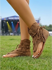 cheap Ankle Boots-Women's Brown Suede Fringe Ankle Boots – Boho Chic Festival Footwear for Outdoor Music Events