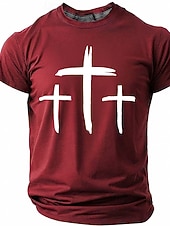 abordables Camisetas de fe-Hombre Cruz Camiseta Manga Corta Camiseta Impresión 3D Cuello Barco Camisa Moda Design Sencillo Casual Diario Fiesta Rojo Verano Primavera Ropa S M L XL XXL XXXL