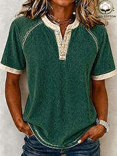  Damen Henley Hemd Vintage Mode Stilvoll Kurzarm Normale Oberteile Lässig Strand Blau Rosa Purpur Orange Grün Sommer Frühling