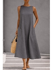 economico Abiti casual bianchi-Per donna Abito Midi Vestito Estivo Abito Bianco Abito da laurea Elegante Moda Classico Vacanza Vestibilità comoda Semplice Senza Maniche Girocollo Nero Bianco Giallo Grigio Estate Primavera
