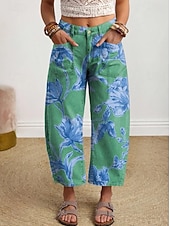 economico Pantaloni Grafici-Per donna Gamba larga Chinos Pantaloni Eleganti Pantaloni Corti Vacanza Vintage Essenziale Lunghezza alla caviglia Vita Alta Floreale Grafico Fascia Elastica Stampato Comodo Comodità Traspirabilità