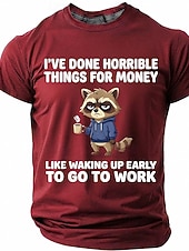 economico Magliette divertenti da uomo-Maglietta da uomo con stampa divertente di un procione "Ho fatto cose orribili per soldi", maniche corte, girocollo, procione stanco che beve caffè, umorismo da ufficio, regalo sarcastico per