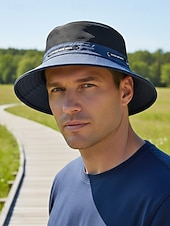 baratos Chapéus Masculinos-Chapéu bucket masculino respirável e leve em poliéster, várias cores, secagem rápida, ideal para férias na praia, pesca, caminhadas e uso casual no dia a dia.
