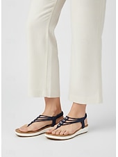 halpa Mukavuussandaalit-naisten remmitetyt stringit pehmustetulla pohjallisella, joustavat slingback-litteät sandaalit, rento kesätyyli naisille, kävelyyn, lomalle, rannalle, matkustamiseen &amp;päivittäinen käyttö