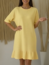  Жен. Платье до колена Платья с баской Мода Классика Повседневные на открытом воздухе Свободное облегание Полотняное плетение Рукав до локтя Вырез под горло