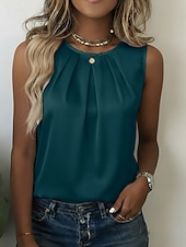  Pentru femei Satin Tricou Tee Top Zdrobit Simplu Elegant Modă Stilat Fără manșon Stil Nautic Topuri obișnuite Casual Zilnic Ieșire Albastru piscină Negru Alb Caisă Bej Vară Primăvară